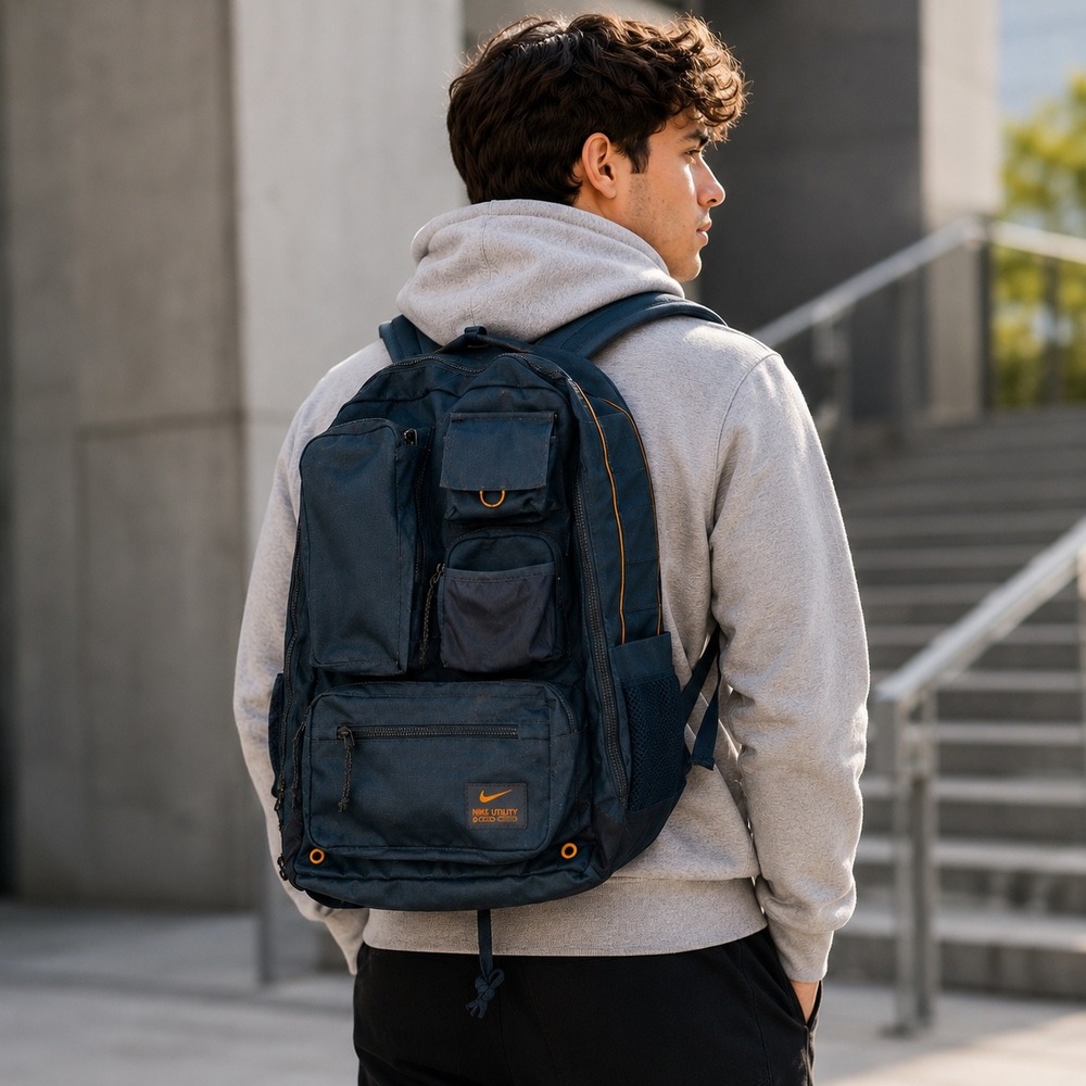 Nike Utility Elite Backpack Navy Blue Orange Training Gym Laptop Bag Air Max